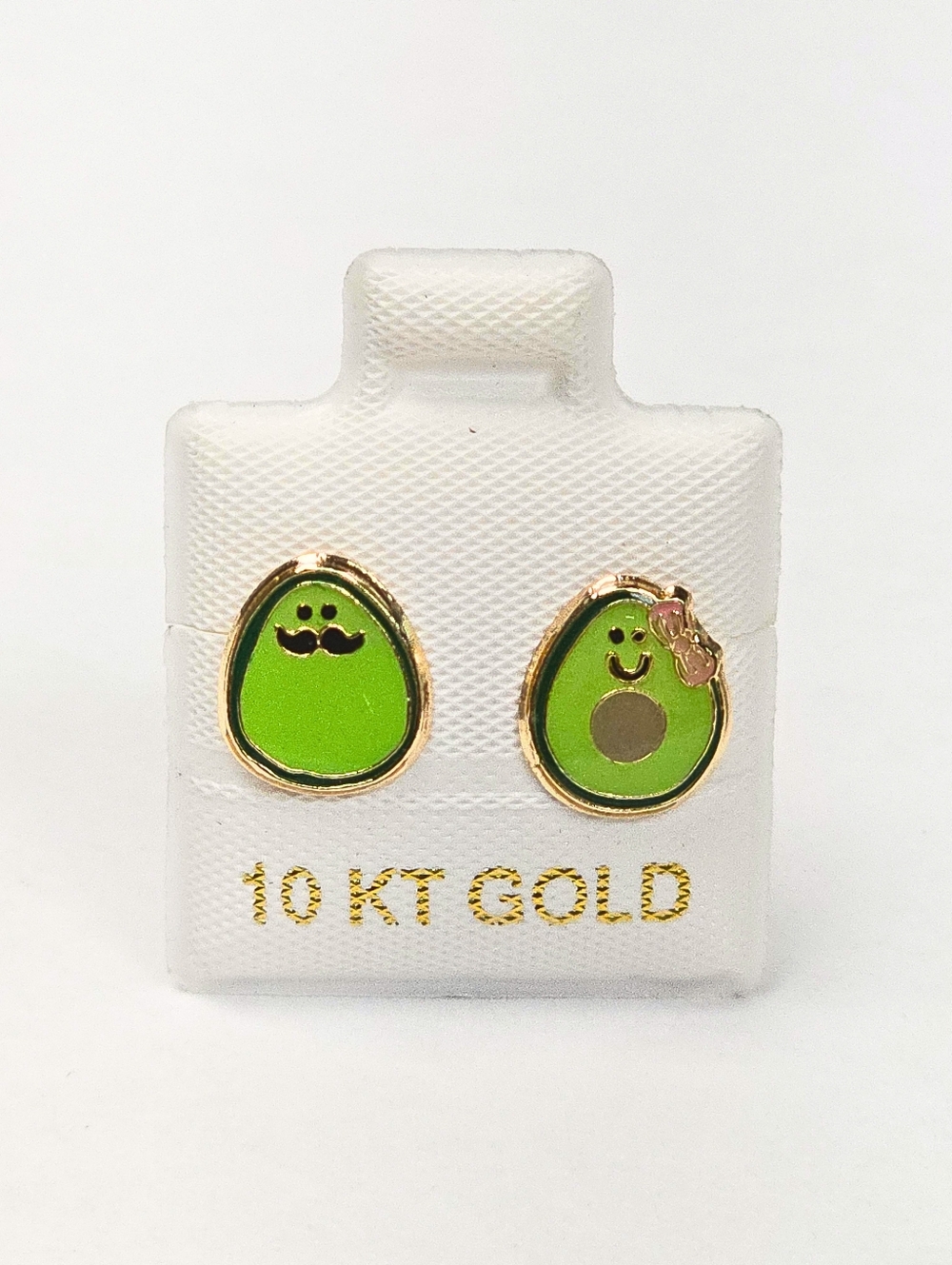 Avocado Enamel Stud Earrings 10K Mexican Gold Arete Aguacatico Esmaltado